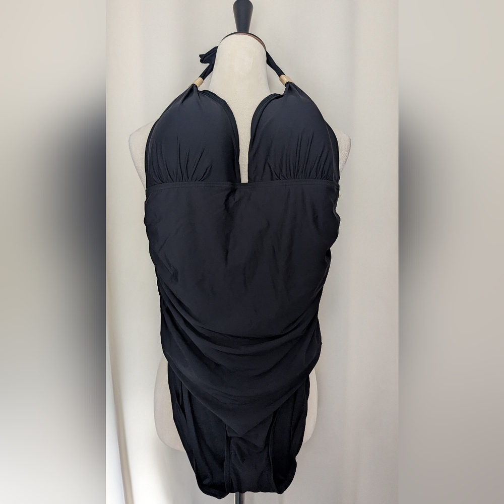 Calvin Klein New With Tags Black Swimsuit, Side Rusching, Halter, Size 14